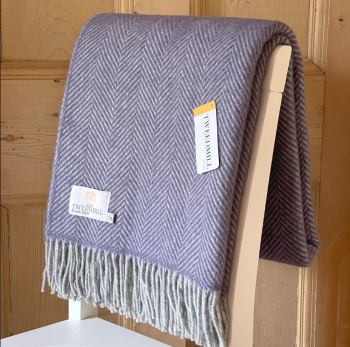 Tweedmill Lavender & Silver Herringbone Knee Rug or Small Blanket Throw Pure New Wool