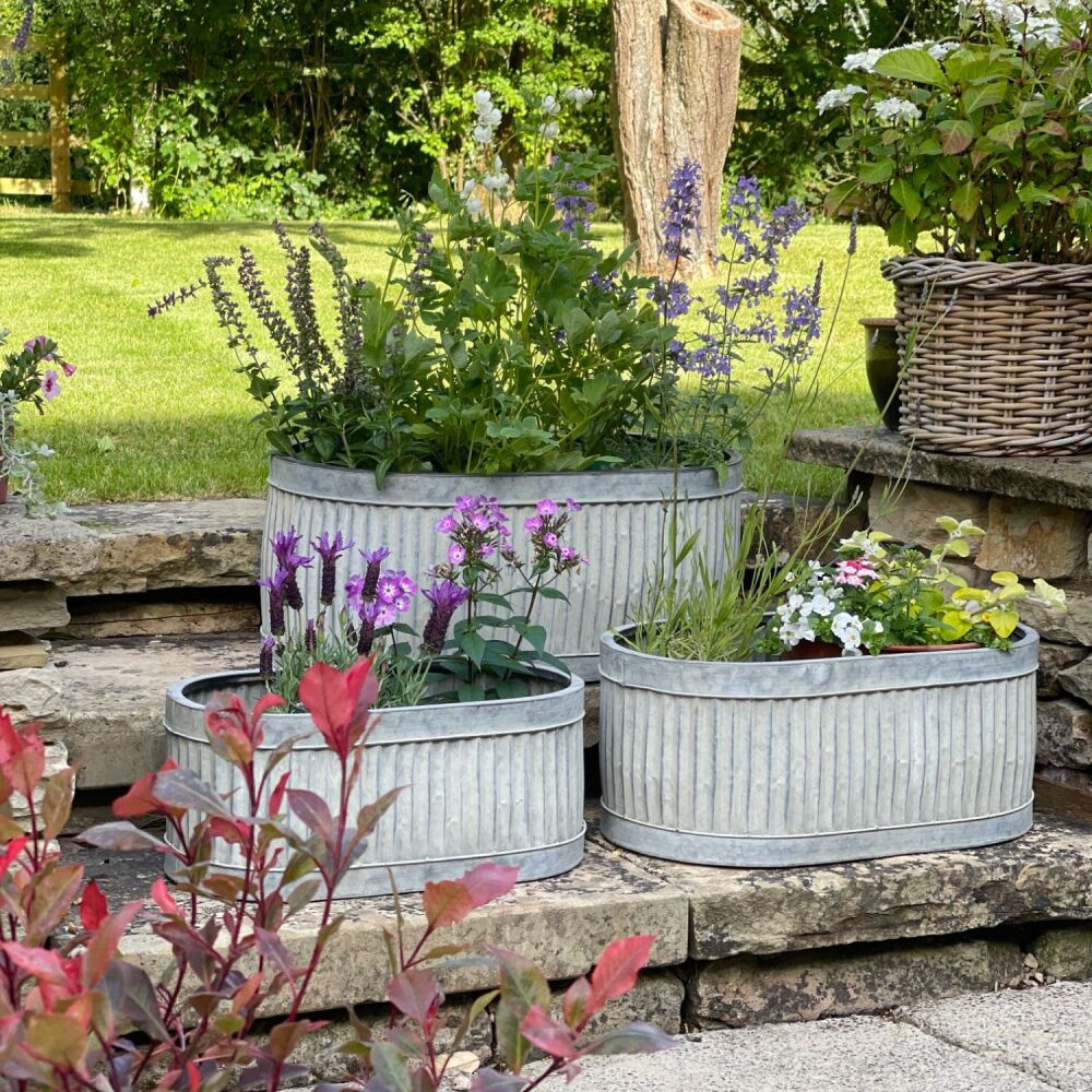 Oval Metal Garden Trough Planter or Plant Pot