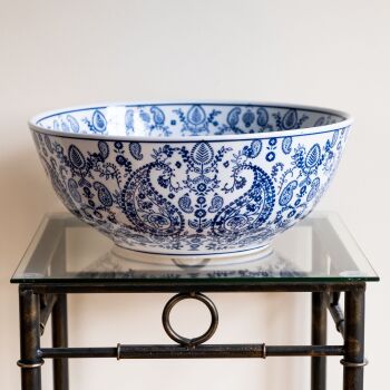 Large Ceramic Decorative Bowl / Fruit Bowl Blue & White - SECOND