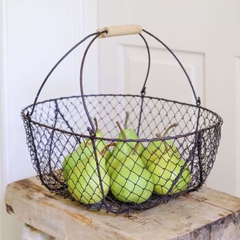 French Oval Wire Basket with two wooden handles - Large