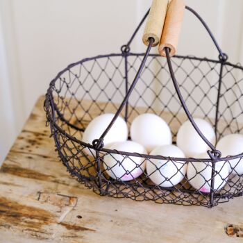 French Oval Wire Basket with two wooden handles - Small