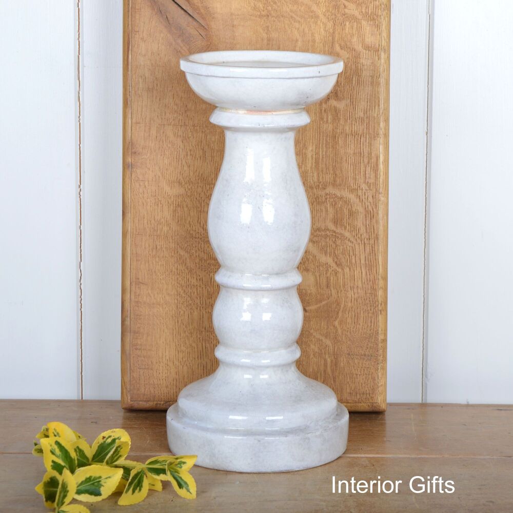 Impressive Pillar Candle Holder Handmade in Antique Chalk White - Large 34 