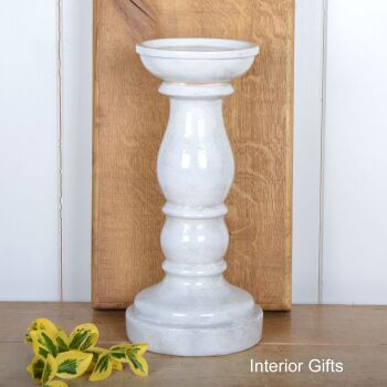 Impressive Pillar Candle Holder Handmade in Antique Chalk White - Large 34 cm H