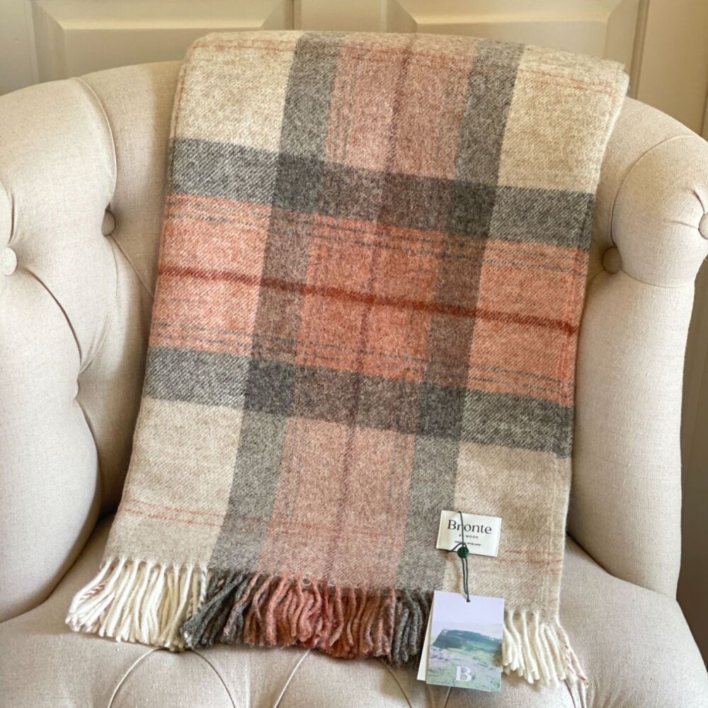 BRONTE by Moon Skye Shetland Wool Throw/Blanket - Coral