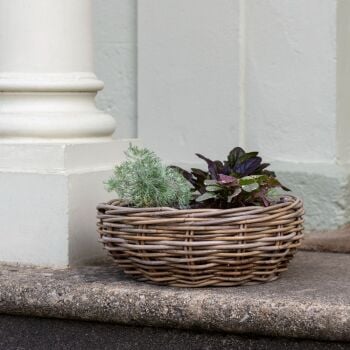 Rattan Wicker Low Basket Bowl Planter / Plant Pot Natural - Small