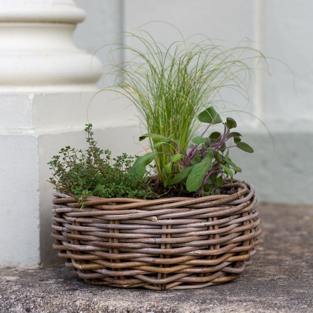 Rattan Wicker Low Basket Bowl Planter / Plant Pot Natural - Large