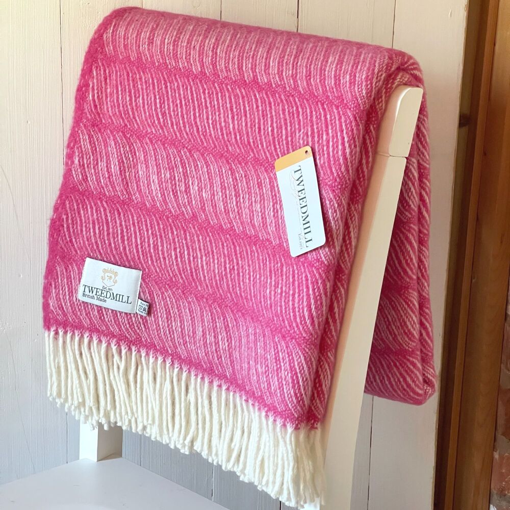 Tweedmill Twist Pure New Wool Throw Blanket Deep Pink