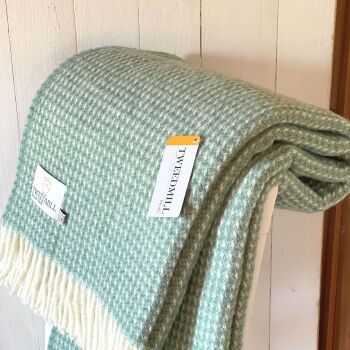 Tweedmill Soft Waffle Sea Green Pure New Wool Large Throw or Blanket