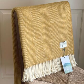 BRONTE by Moon Herringbone Pale Gold Shetland Wool Throw Ltd Edition