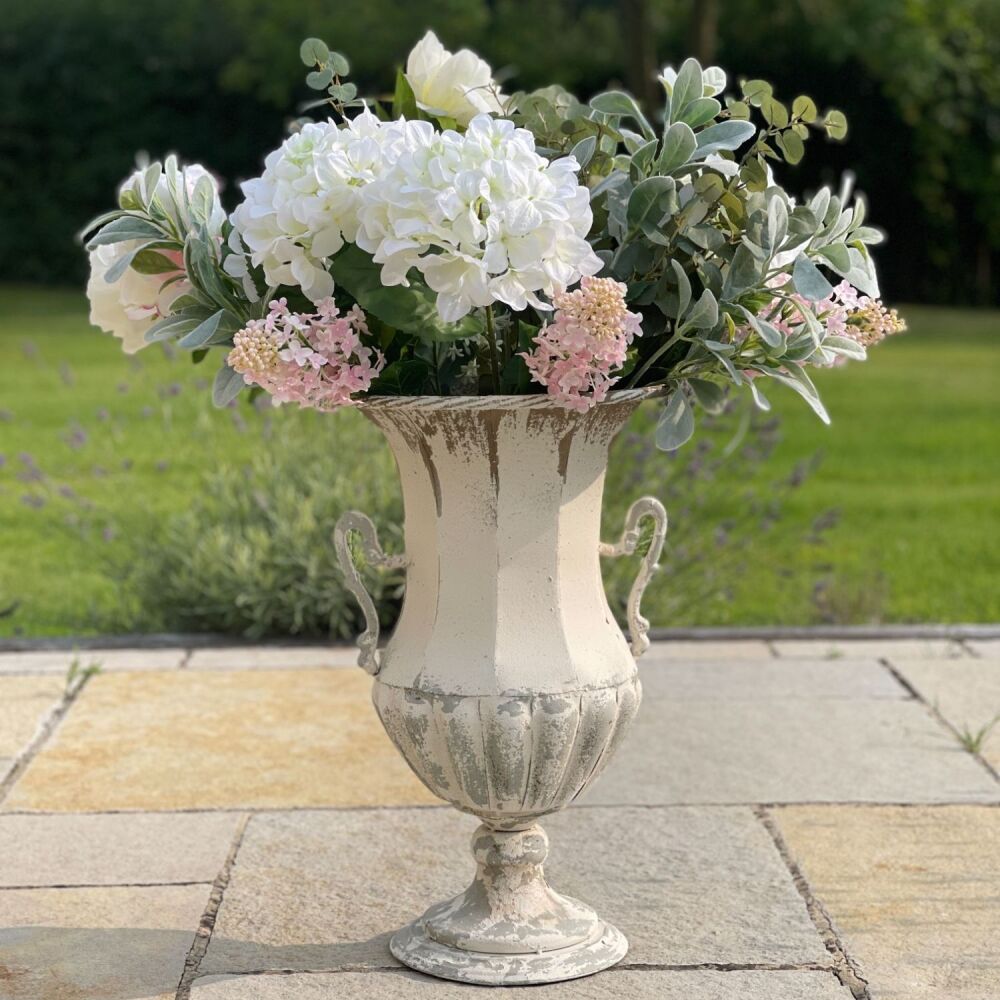 Rustic Vintage Urn with Handles in Antique White - Large