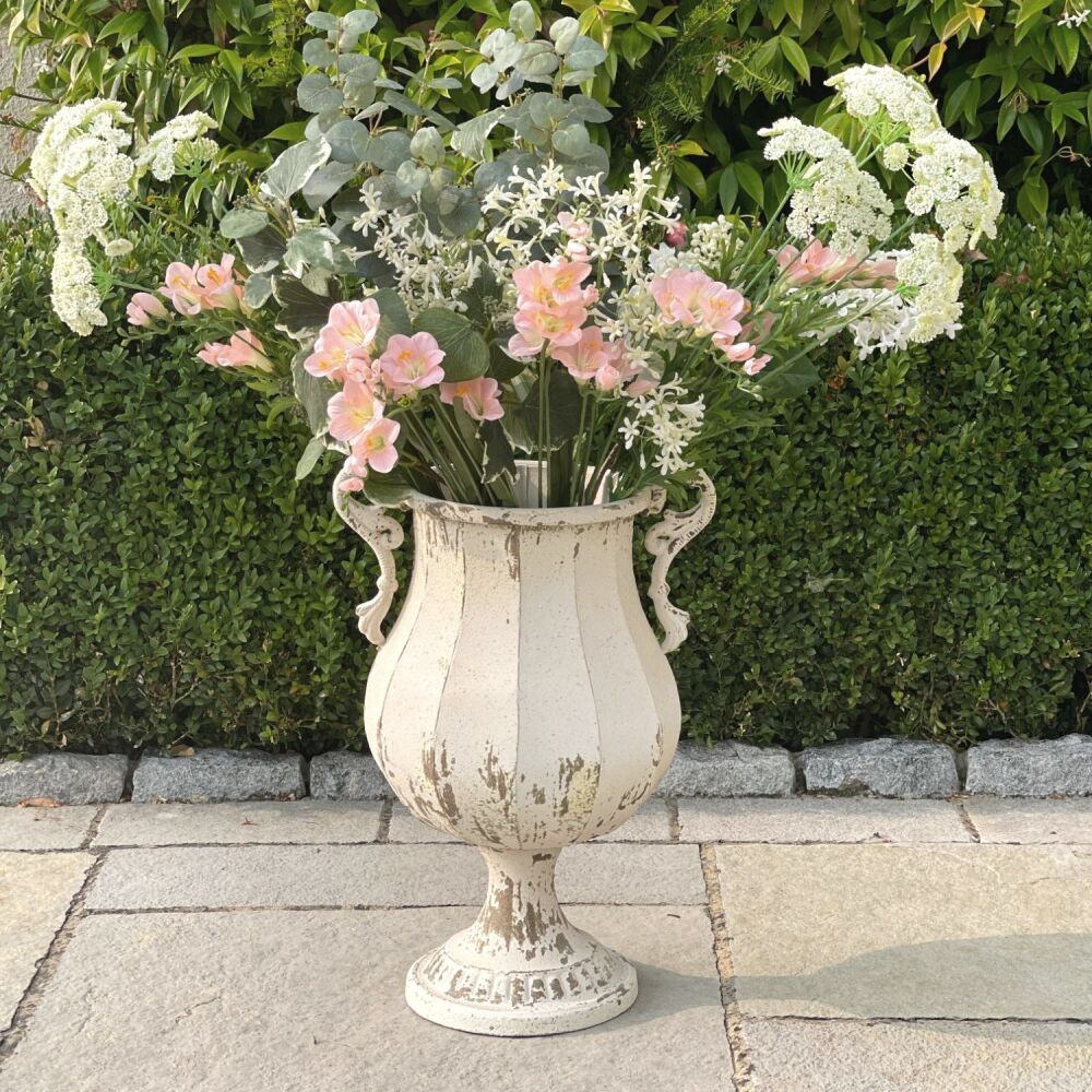 Rustic Vintage Urn with Handles in Antique White - Medium