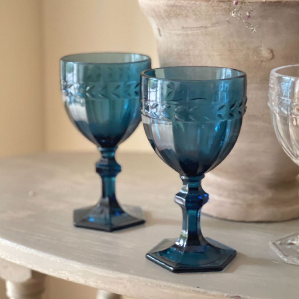 Coloured Glass Footed Wine Goblet - Blue