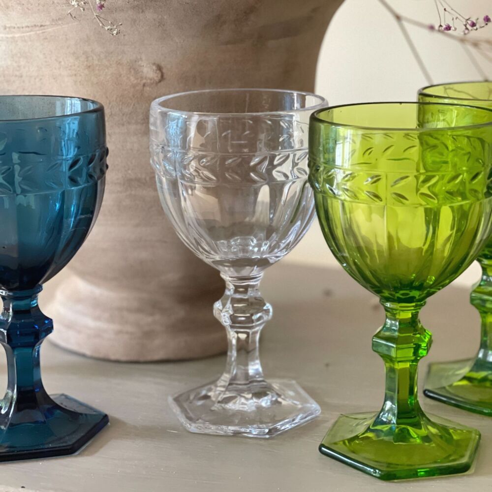 Coloured Glass Footed Wine Goblet - Clear