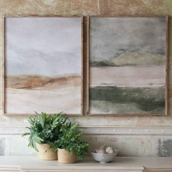 Rustic Landscape Artwork - Pair of Framed Wall Art Pictures 100 x 80 cm