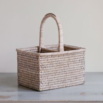 Rattan Wicker Artisan Small Carry Basket / Caddy - Natural Whitewash