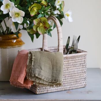 Rattan Wicker Artisan Small Carry Basket / Caddy - Natural Whitewash