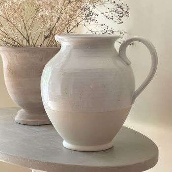 Large Pitcher Stoneware Jug - Natural/Country White