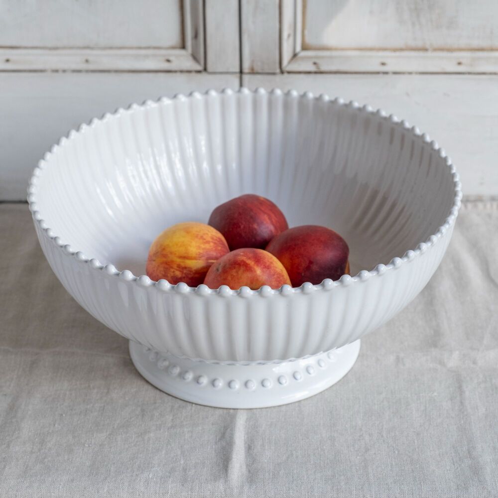 Large Footed Stoneware Centrepiece Bowl /Fruit Bowl - White