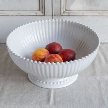 Large Footed Stoneware Centrepiece Bowl /Fruit Bowl - White