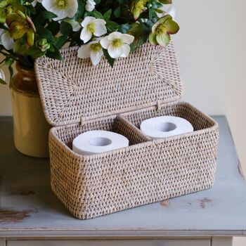 Rattan Wicker Artisan Double Toilet Roll Storage Basket - Natural Whitewash