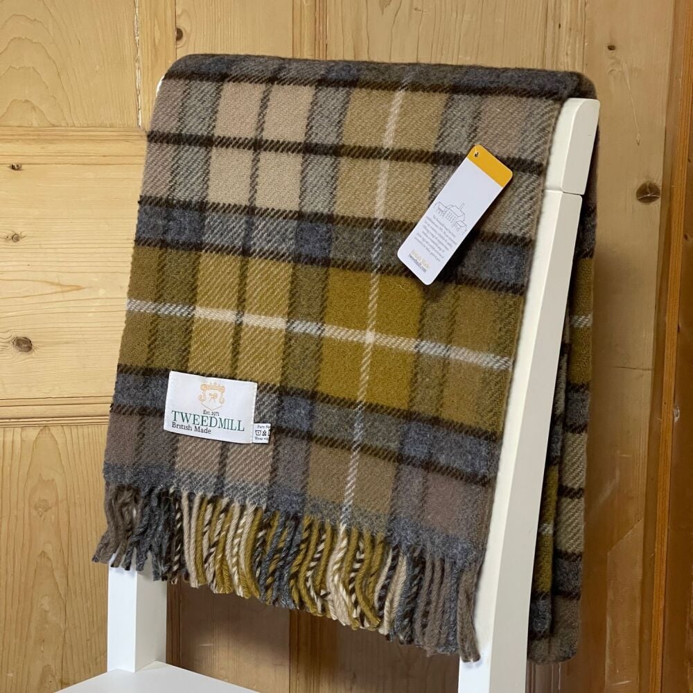 Tweedmill Tartan Natural Buchanan Beige Knee Rug or Small Blanket Pure New 