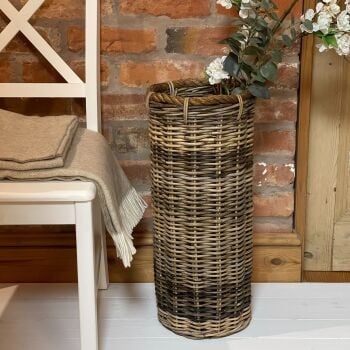 Rattan Wicker Round Umbrella Stand Natural Vintage Mix with Rope Top