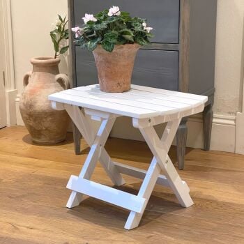 White Wooden Foldable Small Side Table - Indoor / Outdoor