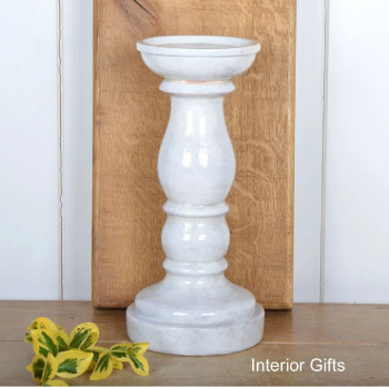 Ceramic Pillar Candle Holder Handmade Antique Stone White - Large 34 cm H