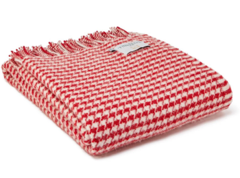 Tweedmill Houndstooth Red Pure New Wool Throw / Blanket