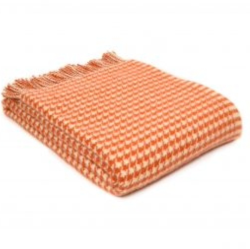 Tweedmill Houndstooth Pumpkin Orange Pure New Wool Throw / Blanket