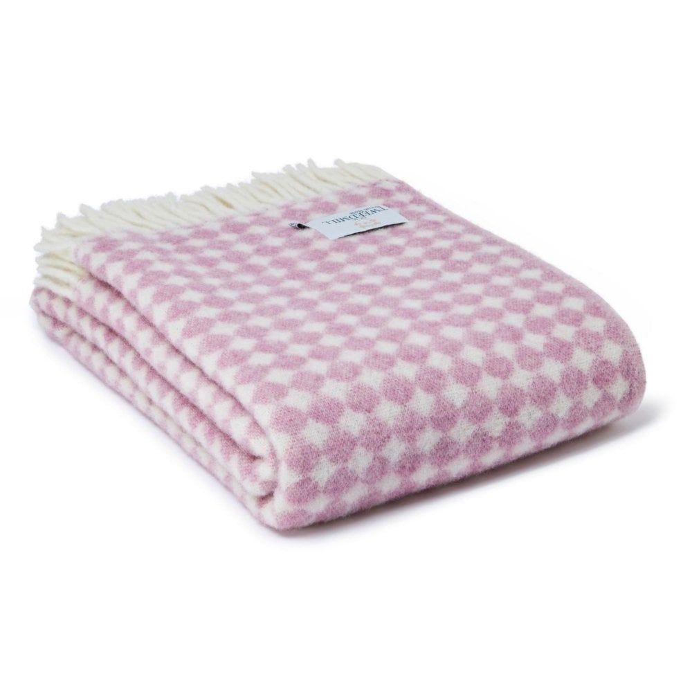 Tweedmill Jacquard Spot Pure New Wool Throw Blanket - Mulberry Pink