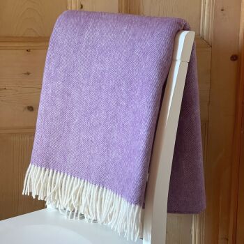 Herringbone Pure New Wool Purple Heather Throw Blanket