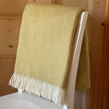 Herringbone Pure New Wool Mustard Yellow Throw Blanket