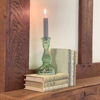 Coloured Glass Candle Holder / Candlestick - Green