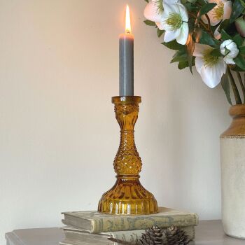 Coloured Glass Candle Holder / Candlestick - Amber