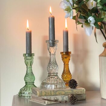 Coloured Glass Candle Holder / Candlestick - Clear