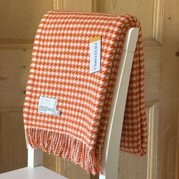 Tweedmill Houndstooth Pumpkin Orange Pure New Wool Throw / Blanket