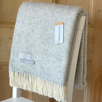 Tweedmill Silver Grey Honeycomb Weave Pure New Wool Throw Blanket