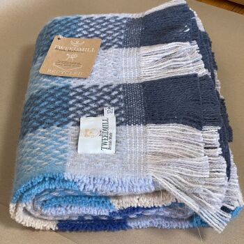 Tweedmill Recycled Wool Celtic Check Small Throw / Blanket / Picnic Rug  - Blue/Grey/Natural Mix