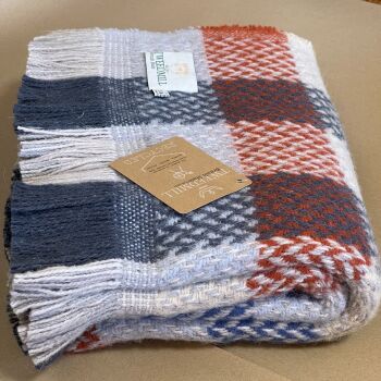 Tweedmill Recycled Wool Celtic Check Small Throw / Blanket / Picnic Rug  - Saffron Orange/Grey/Natural Mix