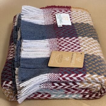 Tweedmill Recycled Wool Celtic Check Small Throw / Blanket / Picnic Rug  - Winter Red/Beige/Blue/Natural Mix