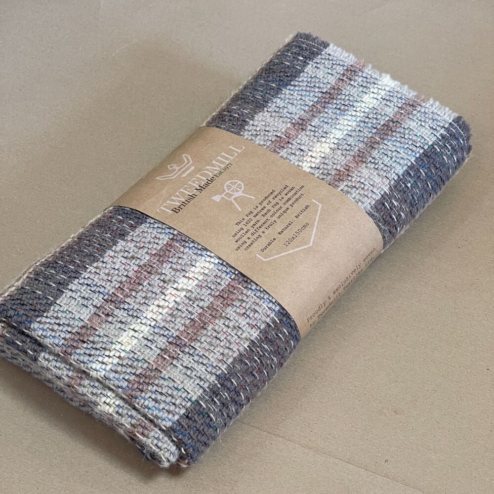 All Wool Recycled Throw / Blanket / Picnic Rug in Grey & Beige Natural Colo