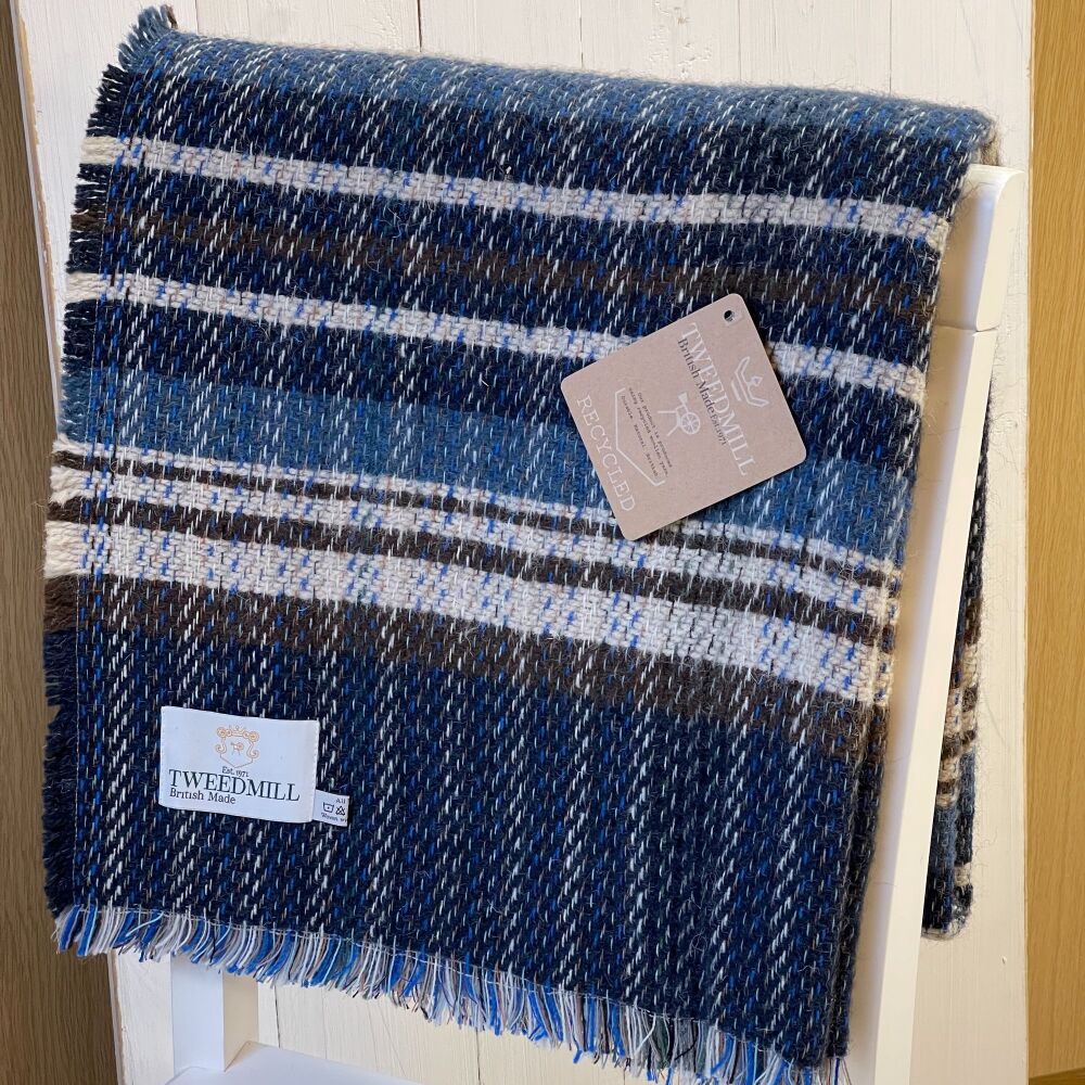 Wool Recycled LARGE Throw / Blanket / Picnic Rug - Navy & Blue Natural Mix 