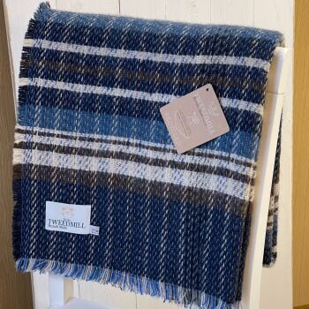 Wool Recycled LARGE Throw / Blanket / Picnic Rug - Navy  & Blue Natural Mix - 100% Wool