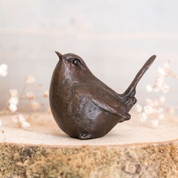 Frith Creative Bronze Garden / Wren Bird Sculpture Miniature SOLID BRONZE by Thomas Meadows