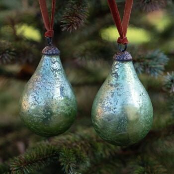 Christmas Tree Decoration Pear Bauble in Festive Green - Pair