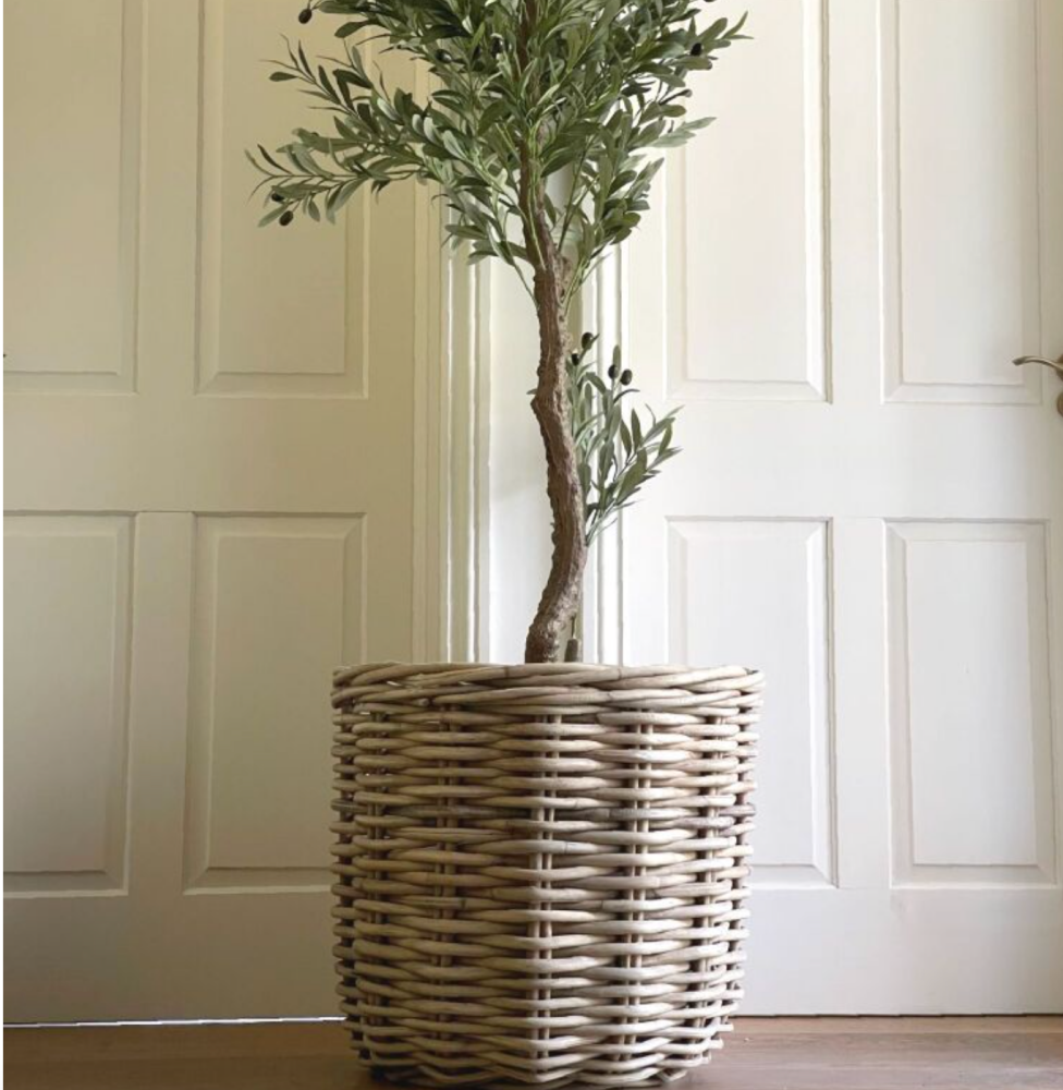 Rattan Wicker Chunky Round Basket Planter / Plant Pot  - Natural -  Extra L