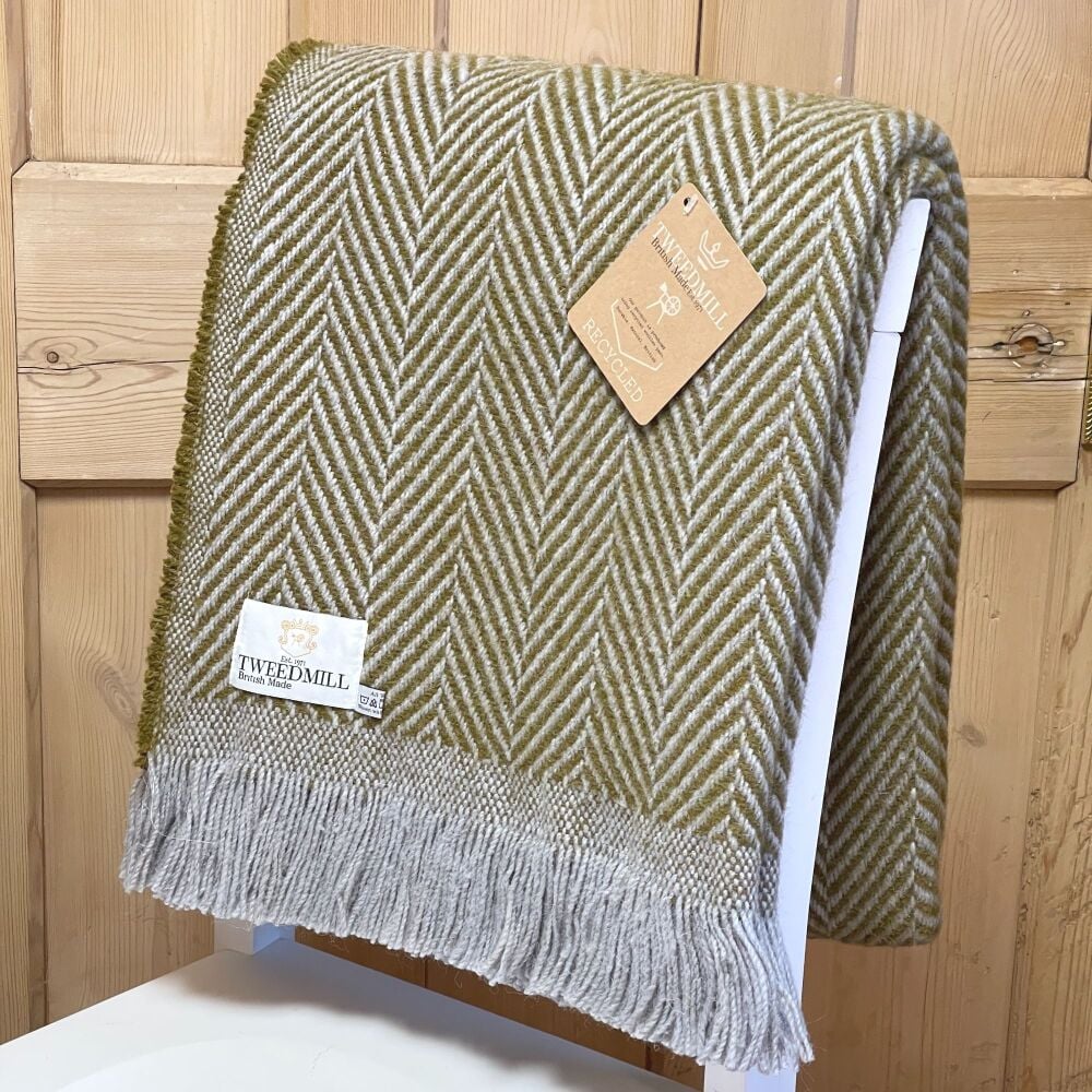 Tweedmill Recycled Herringbone Heavyweight LARGE Throw / Blanket  - Muted G