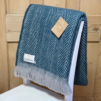 Tweedmill Recycled Herringbone Heavyweight LARGE Throw / Blanket  - Ink Blue