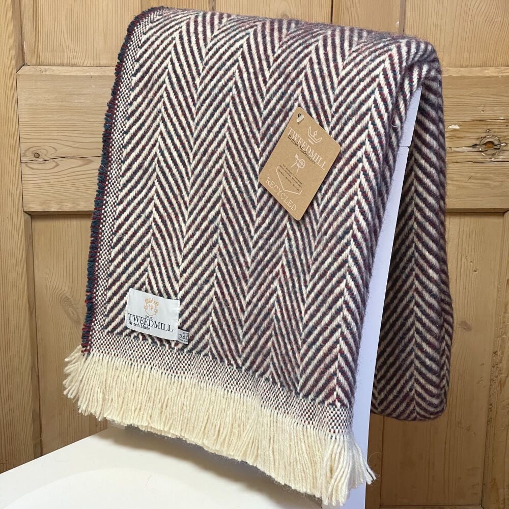 Tweedmill Recycled Herringbone Heavyweight LARGE Throw / Blanket  - Magenta